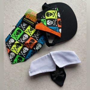 2 Pet Costumes, Hat & Bandana Combo and Skull Collar Tie small